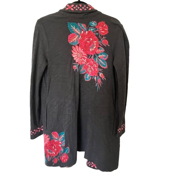 J. Jill XS Charcoal Floral Embroidered Boho Duster Cardigan - Picture 2 of 3